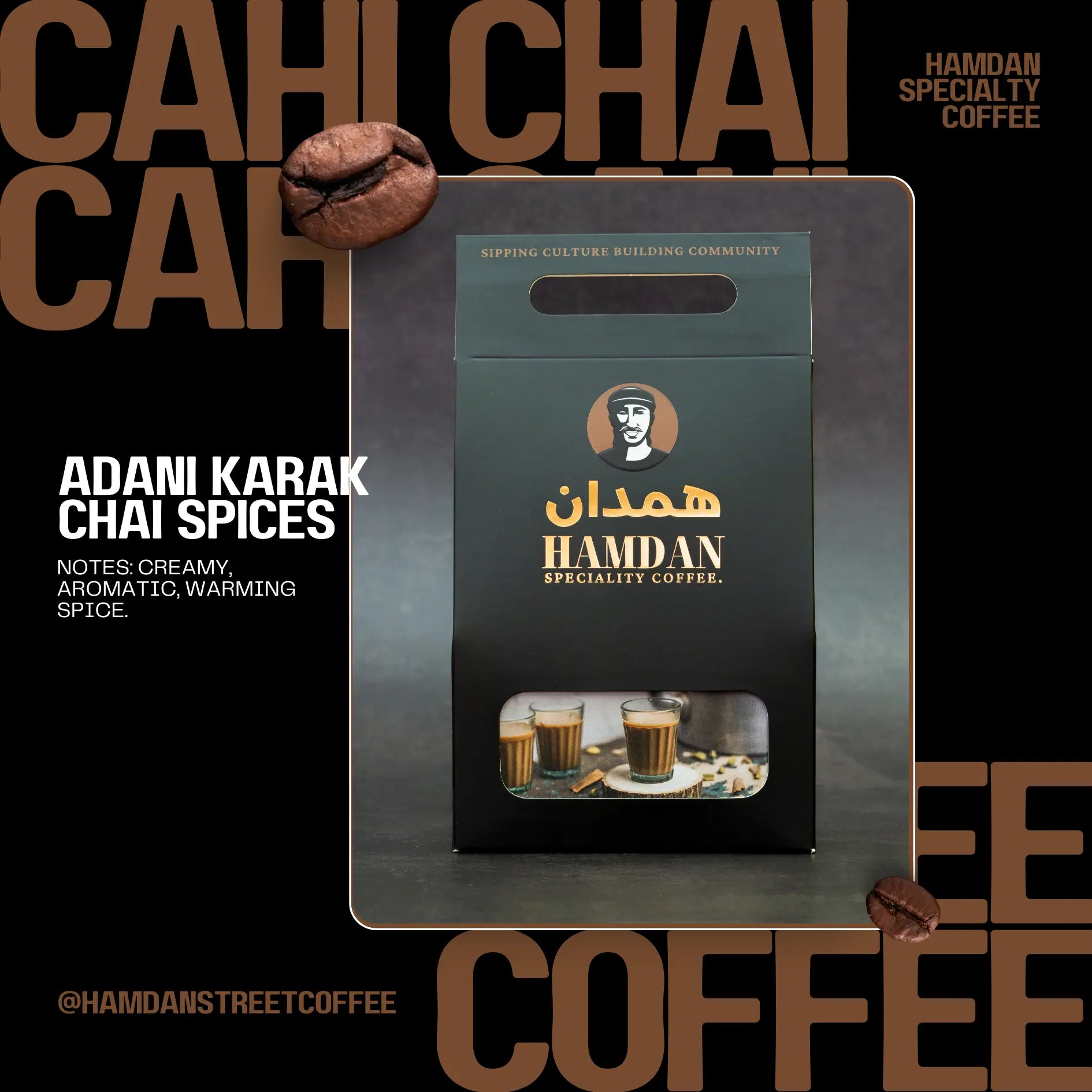 Cup of creamy aromatic Yemeni Karak chai with cardamom saffron cinnamon flavours