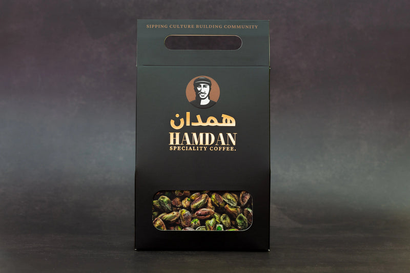 Freshly brewed pistachio Turkish coffee served with pistachios