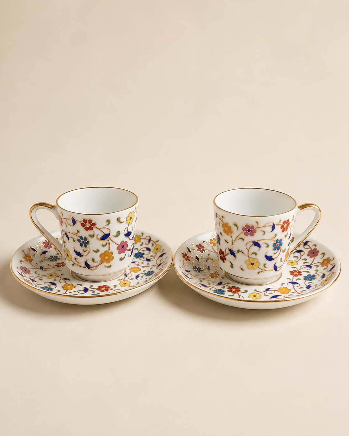 Anatolian Floral Coffee Cup Set — 2 Cups & Saucers Hamdan Coffee