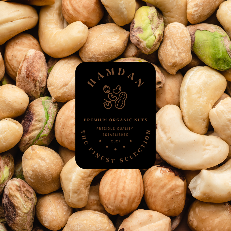 mixed pistachios, cashews, almonds, pecans showing rich textures and colours