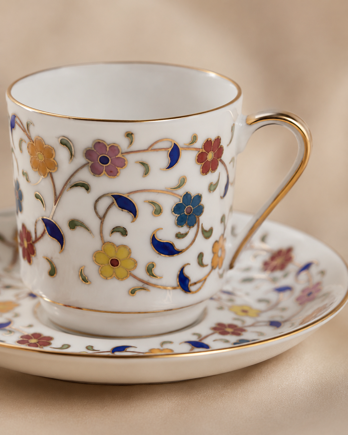 Anatolian Floral Coffee Cup Set — 2 Cups & Saucers Hamdan Coffee