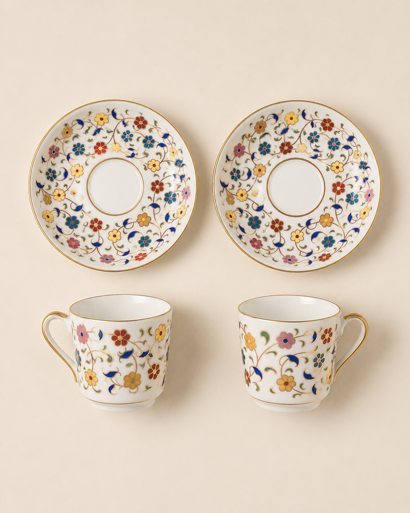 Anatolian Floral Coffee Cup Set — 2 Cups & Saucers Hamdan Coffee