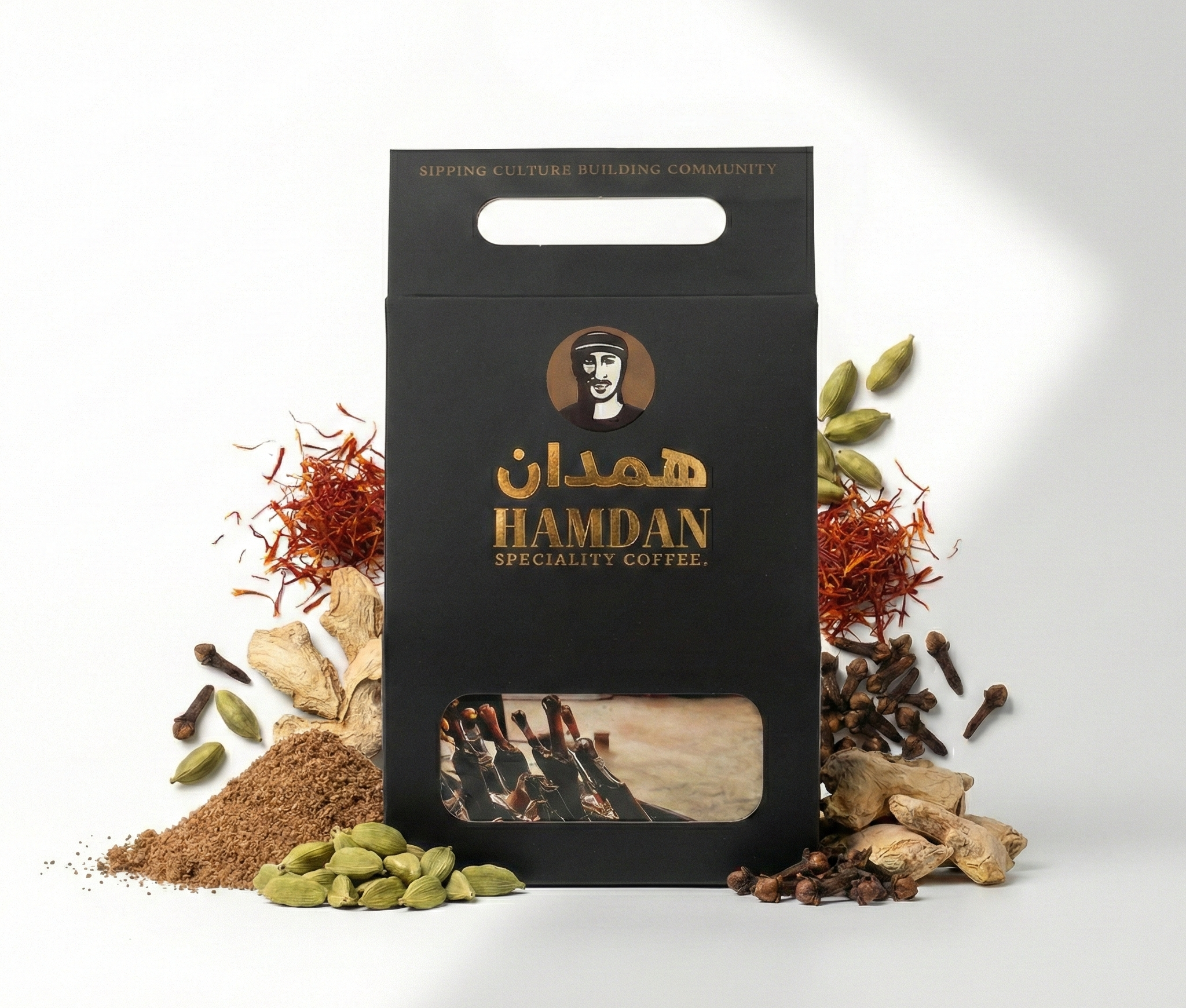 Yam Gold Arabic coffee, light roast Yemeni coffee blended with cardamom, saffron, ginger and cloves, traditional Najran style